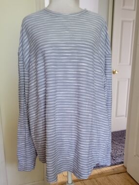 Coastal Comfort Light Blue Striped Long-Sleeve Top